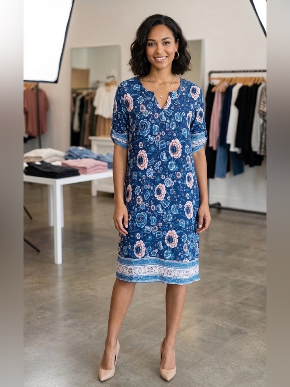HALIFE Blue and Pink Floral Dress
